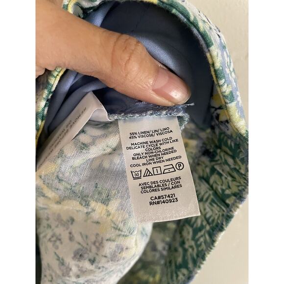 Loft Pants Women's Medium Linen Wide Leg Crop Floral Green Blue Allure Azul - Picture 10 of 10